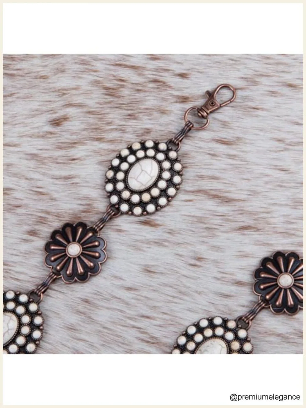 Large Western Concho Metal Chain Belt with Turquoise Design